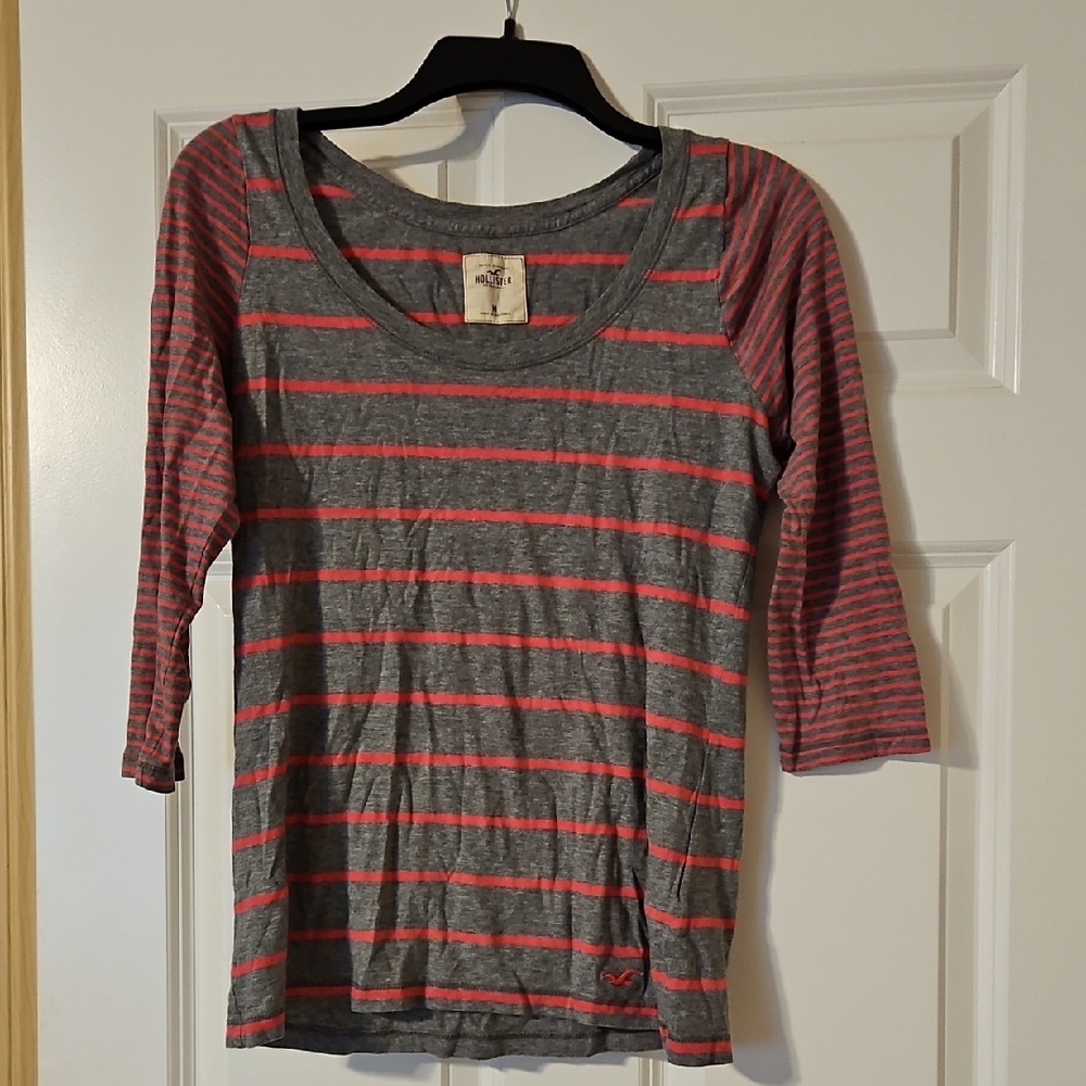 Gray and Pink Striped Women's Top